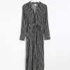 Black stripe belted midi shirt dress