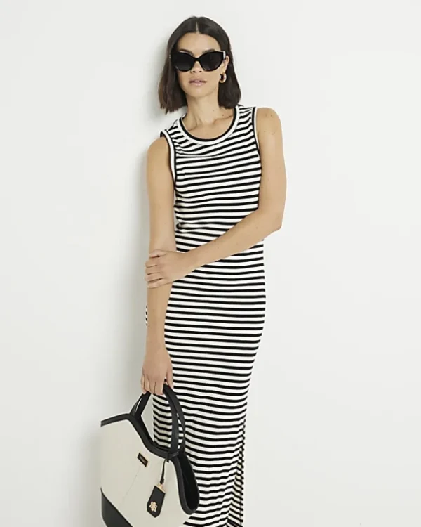 Black stripe bodycon midi dress