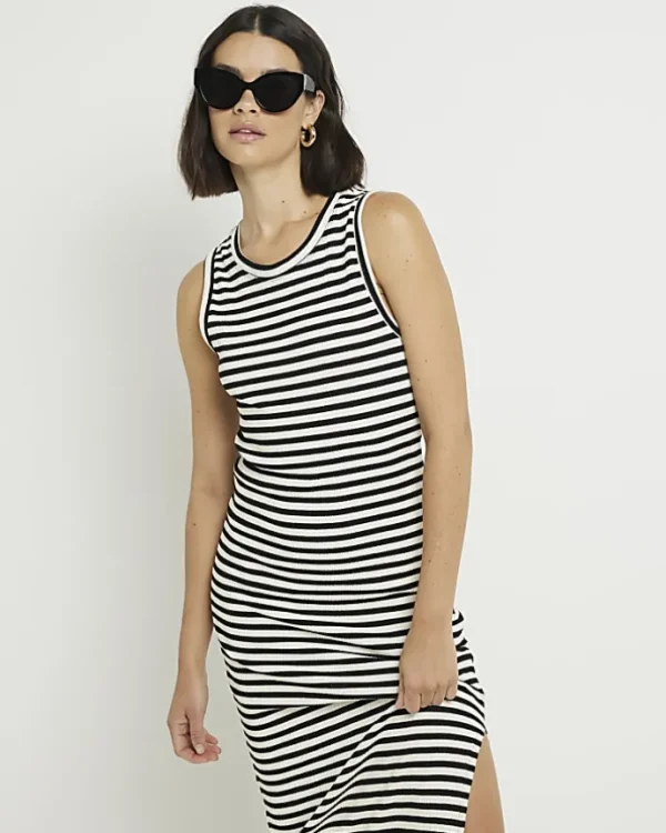 Black stripe bodycon midi dress