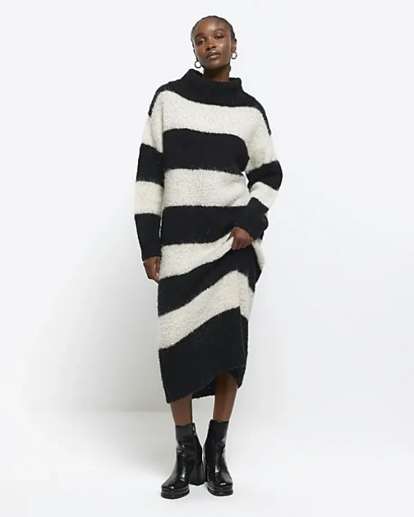 Black stripe roll neck jumper maxi dress