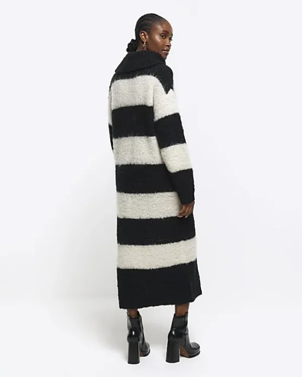 Black stripe roll neck jumper maxi dress