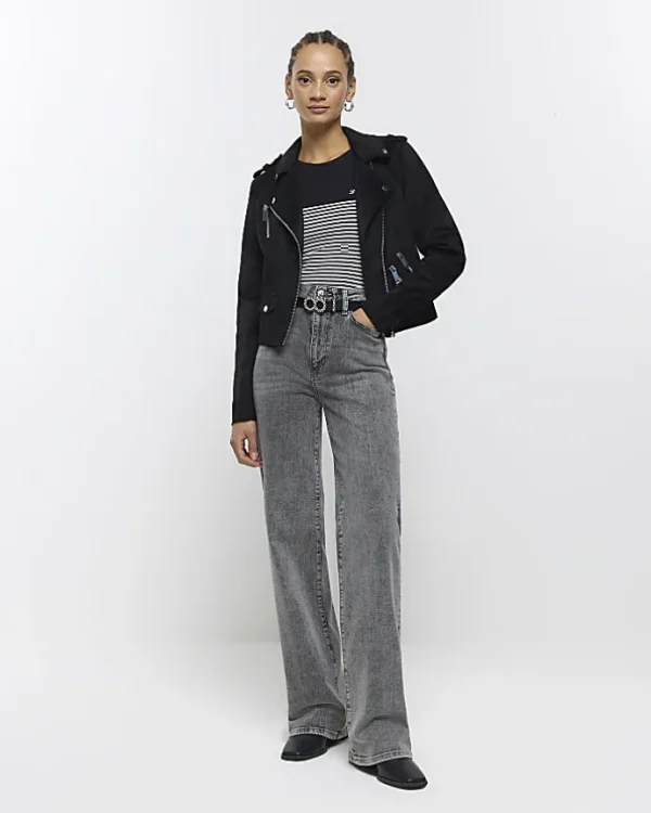 Black suedette crop biker jacket