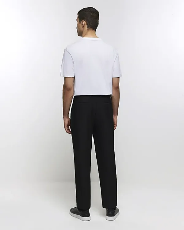 Black tapered fit plisse smart trousers