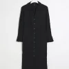 Black Textured Midi Shirt Dress