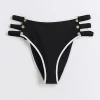 Black textured strap bikini bottoms