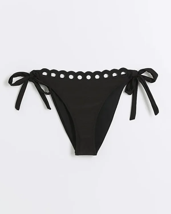 Black tie side scallop brief bikini bottoms