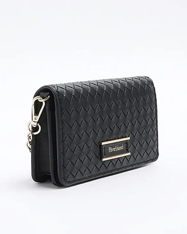 Black weave cross body bag