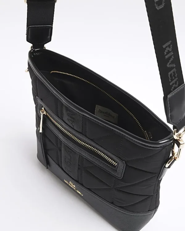 Black webbing quilted cross body bag