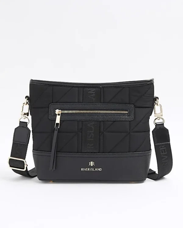 Black webbing quilted cross body bag