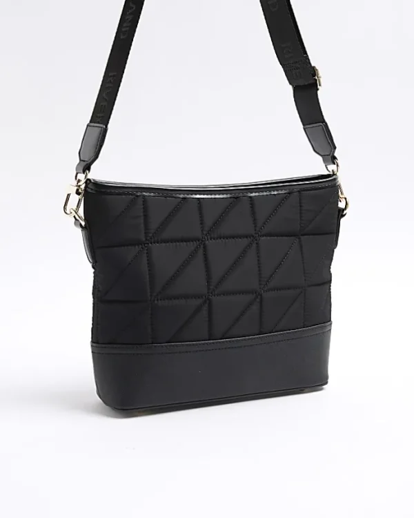 Black webbing quilted cross body bag