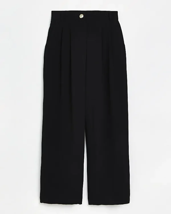 Black wide leg pleated trousers