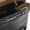 Black woven chain tote bag