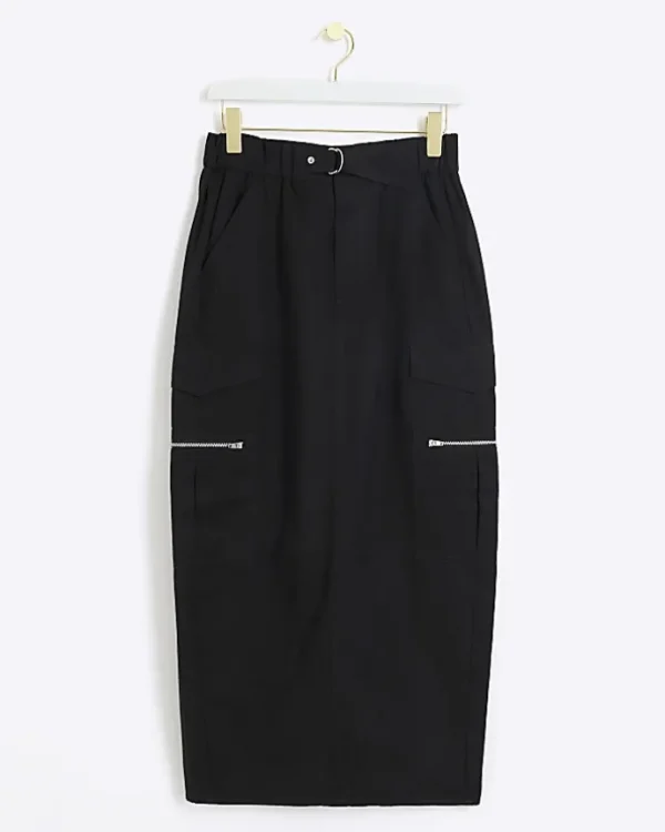 Black zip pencil midi skirt