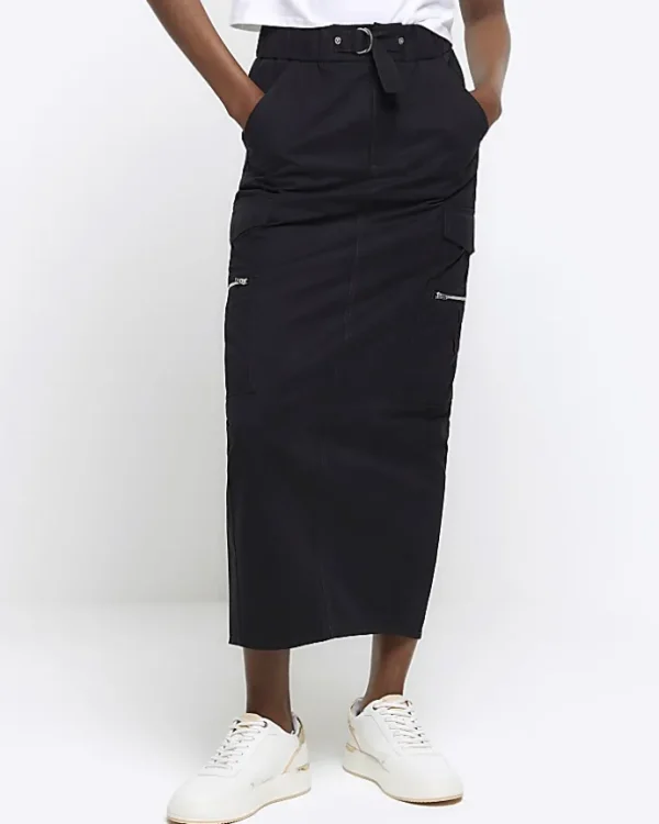 Black zip pencil midi skirt
