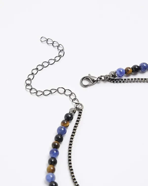 Blue beaded multirow necklace