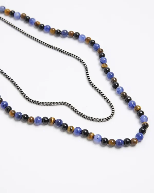 Blue beaded multirow necklace