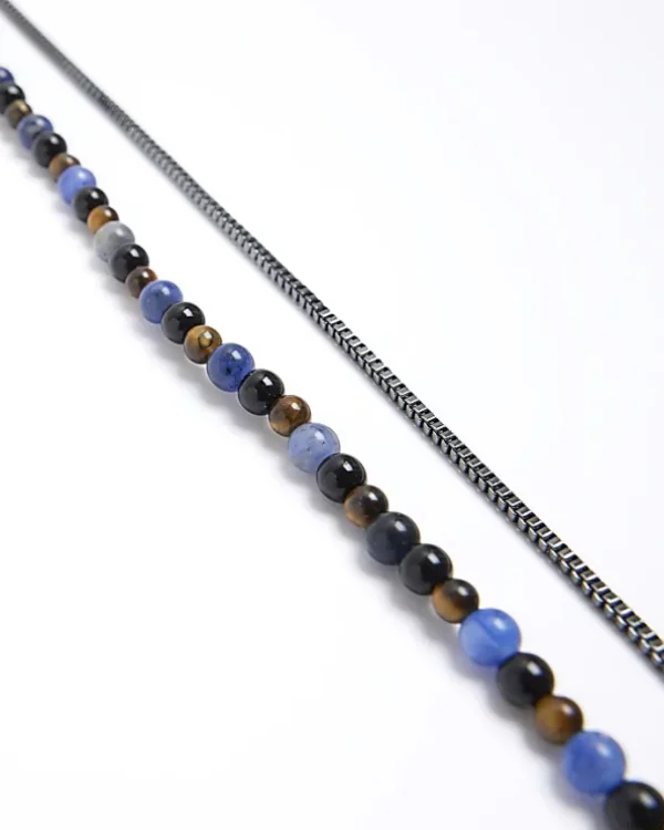 Blue beaded multirow necklace