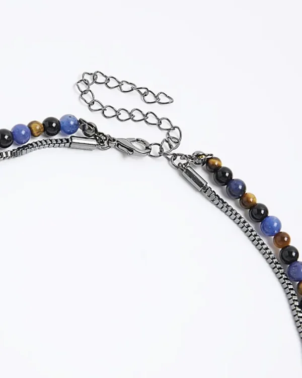 Blue beaded multirow necklace