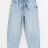 Blue belted relaxed straight jeans