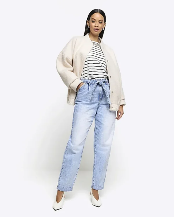 Blue belted relaxed straight jeans