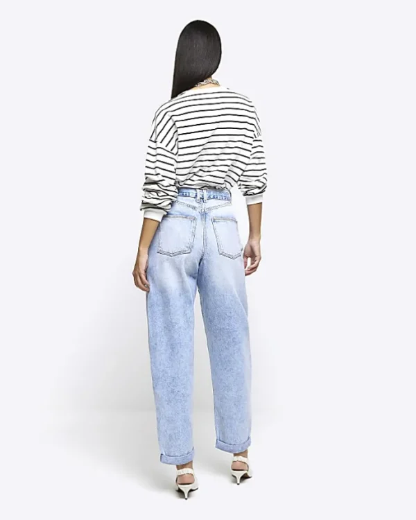 Blue belted relaxed straight jeans