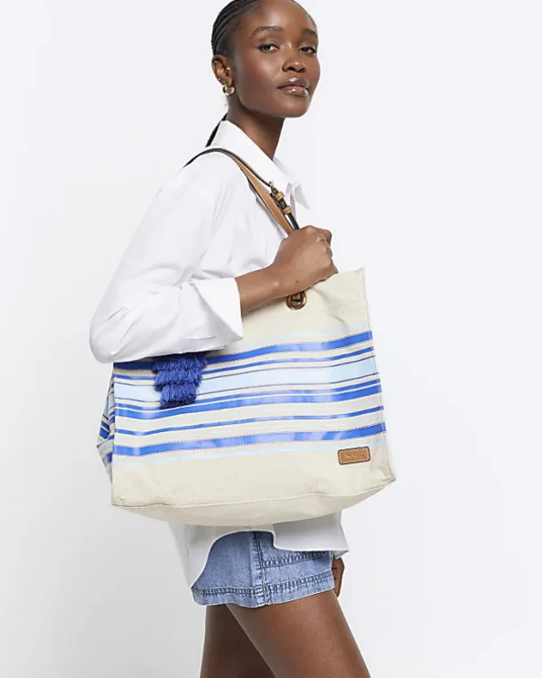 Blue canvas stripe shopper bag