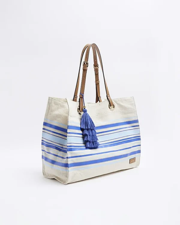 Blue canvas stripe shopper bag