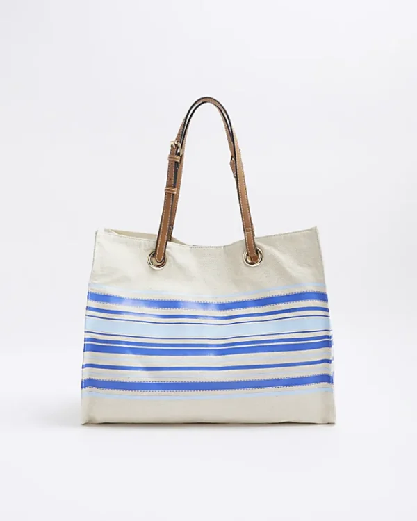 Blue canvas stripe shopper bag