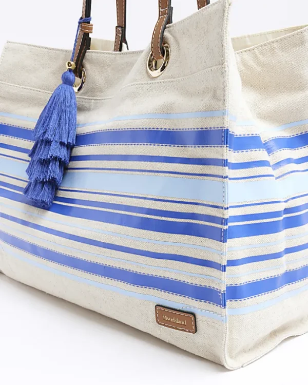 Blue canvas stripe shopper bag