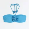 Blue corsage halter bikini top