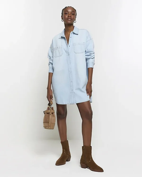 Blue denim oversized mini shirt dress