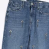 Blue embellished relaxed straight jeans