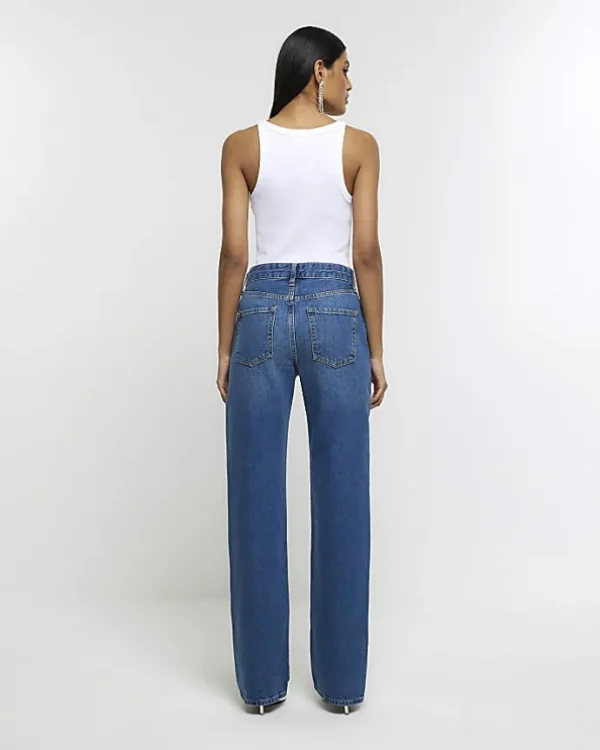 Blue embellished relaxed straight jeans