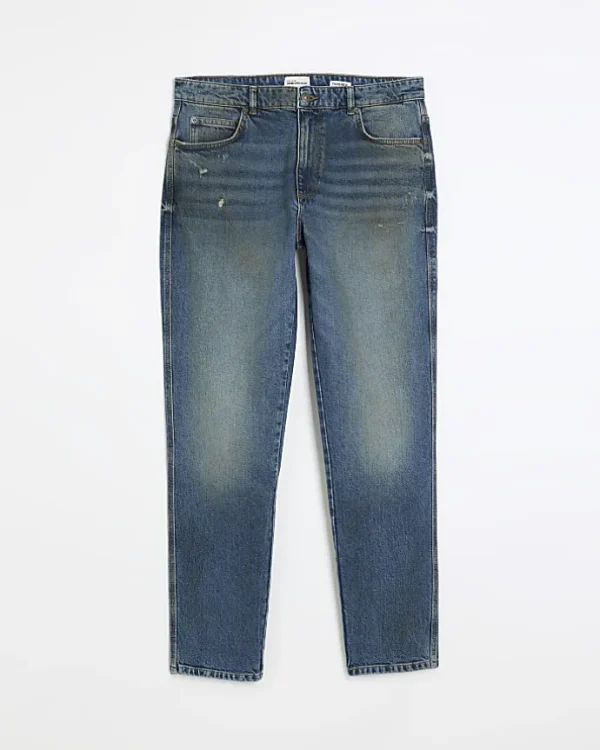 Blue faded tapered fit jeans