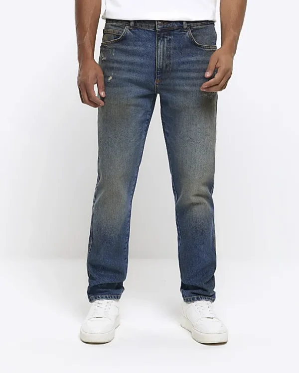 Blue faded tapered fit jeans