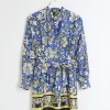 Blue floral belted mini shirt dress