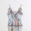 Blue floral frill playsuit