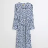 Blue floral tie waist longline duster jacket