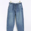 Blue High Waisted Belted Barrell Jeans