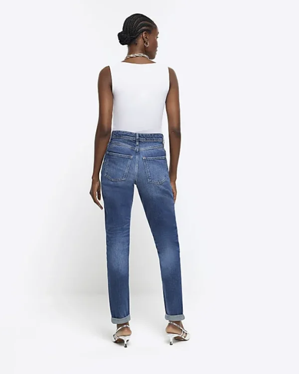 Blue high waisted embellished mom jeans