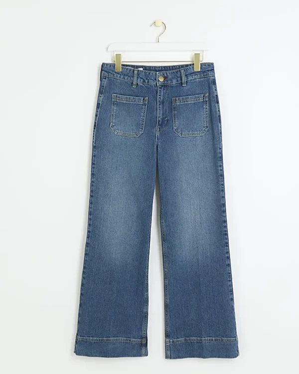 Blue high waisted flare wide fit jeans