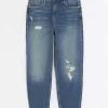 Blue high waisted mom ripped jeans