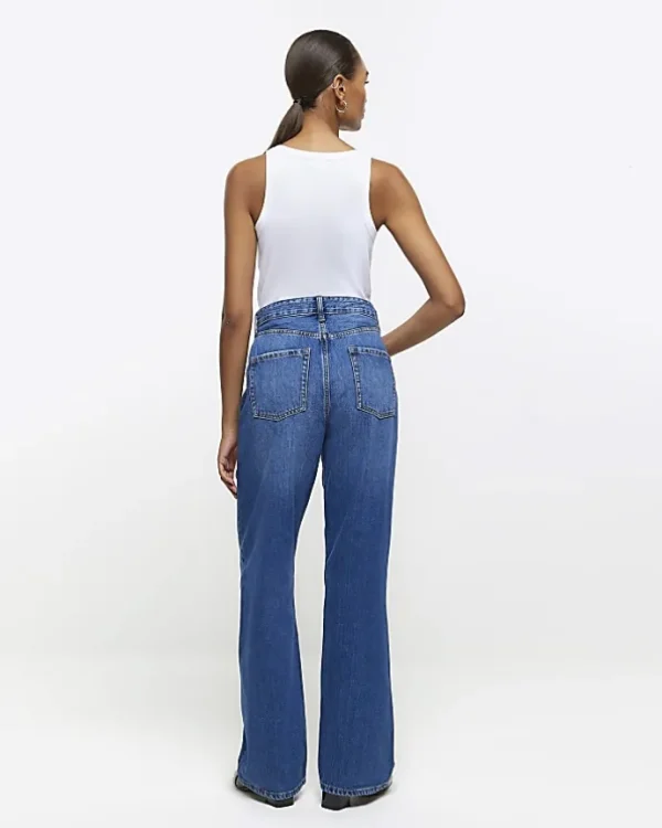 Blue high waisted relaxed straight leg jeans