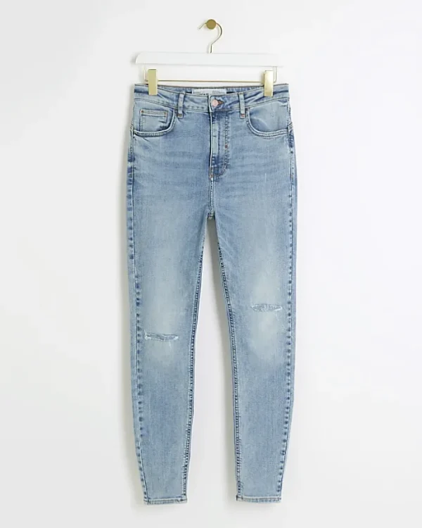 Blue high waisted ripped jeggings