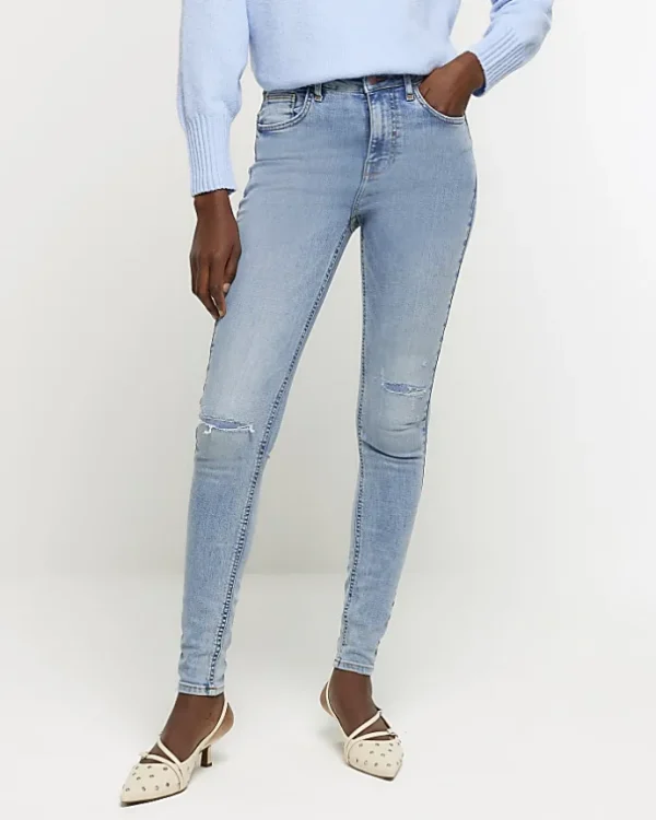 Blue high waisted ripped jeggings