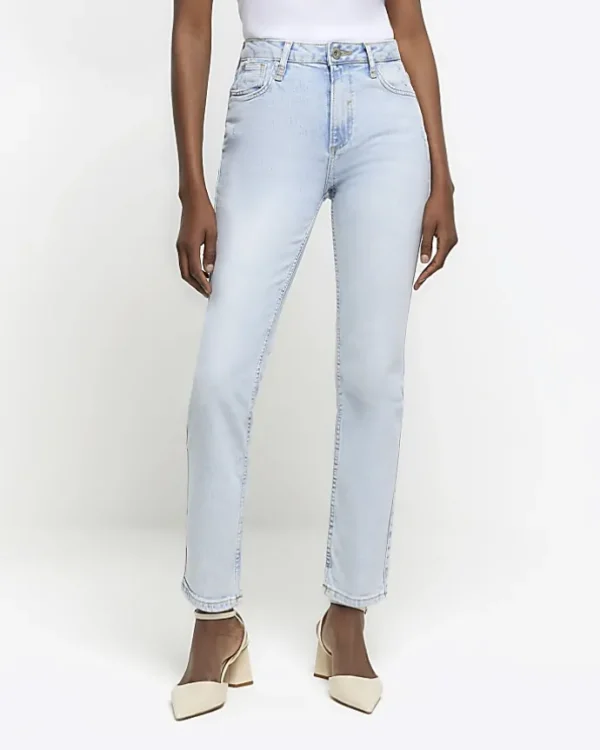 Blue high waisted slim fit straight jean