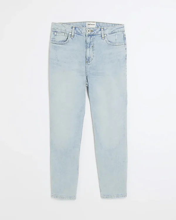 Blue high waisted slim fit straight jean