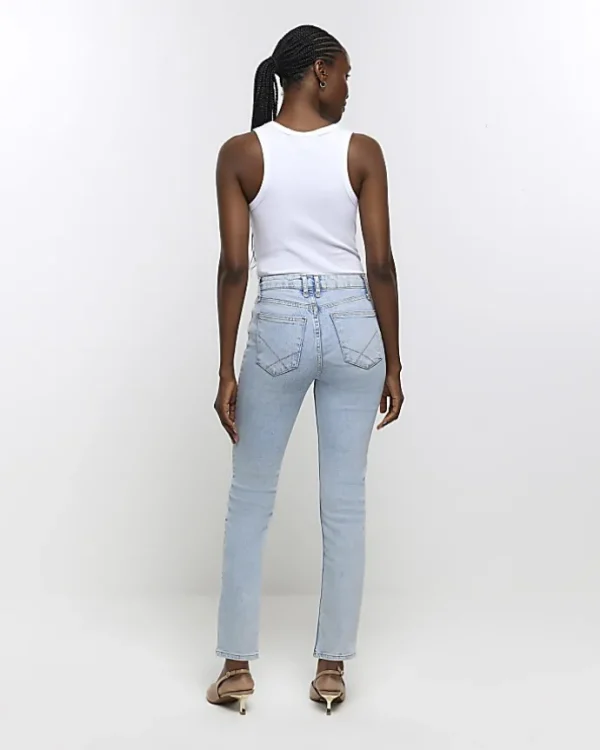 Blue high waisted slim fit straight jean