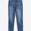 Blue High Waisted Slim Straight Jeans