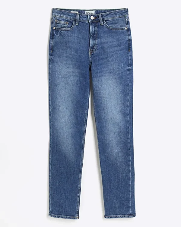 Blue High Waisted Slim Straight Jeans